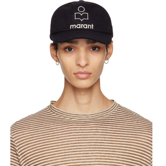 Isabel Marant Wool Tyron Cap Hat Midnight Blue Curved Brim Embroidered Logo - Picture 2 of 11